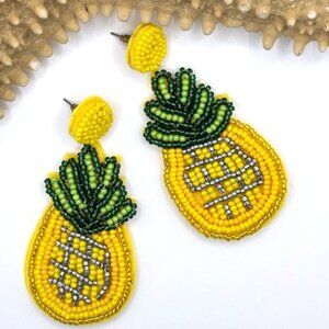Lightweight Hand Beaded Summer Tropical Fruit Pineapple Seed Bead Earrings New